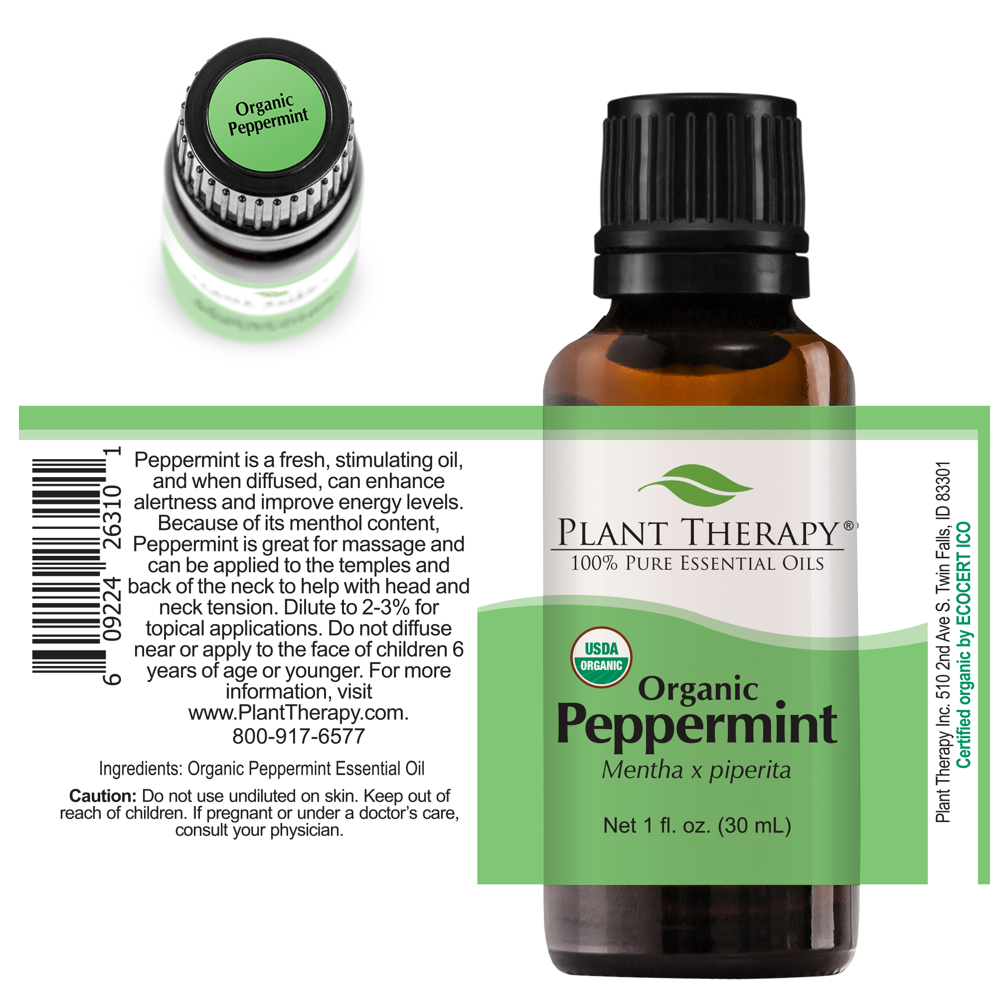 Plant Therapy Peppermint Organic Essential Oil 100 Pure, Undiluted